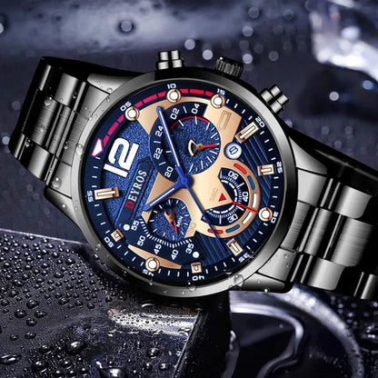 Fashion Men’s Stainless Steel Watches Luxury Quartz Wristwatch Calendar Luminous Clock Men Business Casual Watch