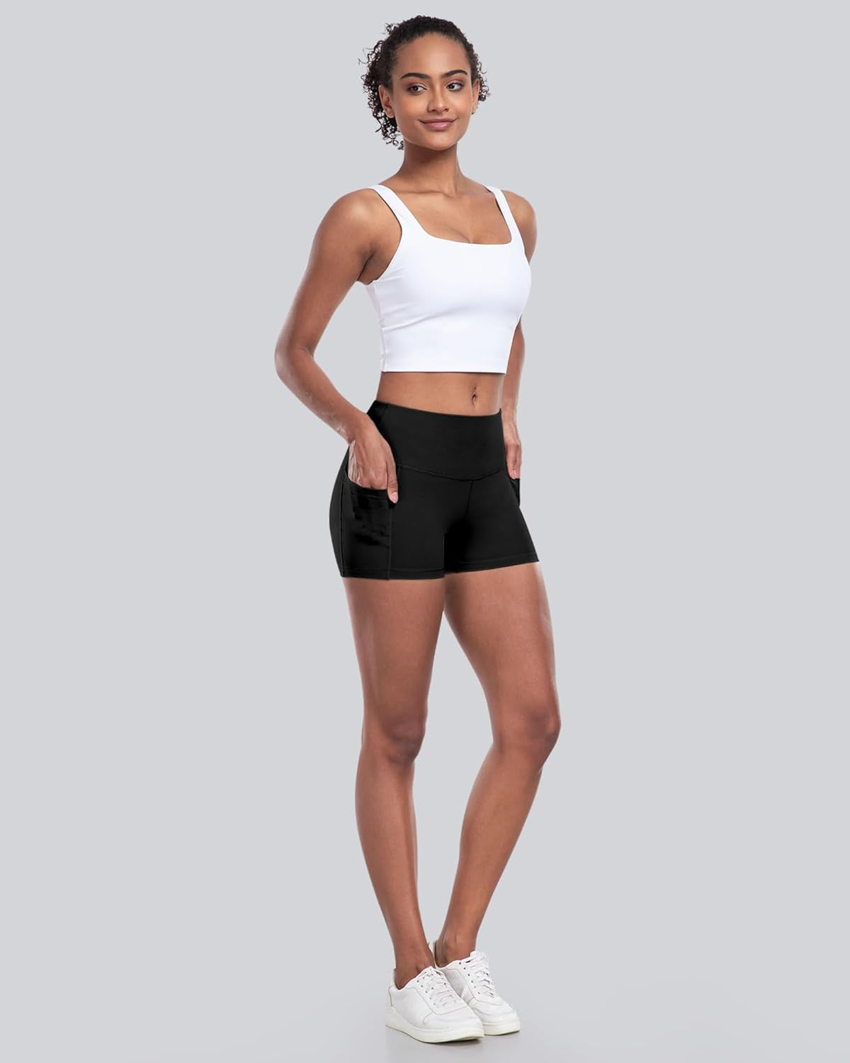 Womens Biker Shorts with Pockets: High Waisted Tummy Control Spandex Workout Yoga Athletic Gym Shorts 4 Packs
