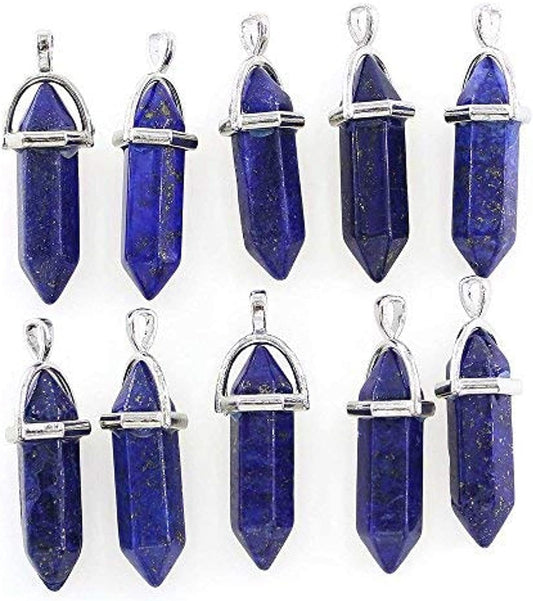 Wholesale 10PCS Natural Lapis Lazuli Hexagonal Stone Healing Point Chakra Pendants Bulk Charms for Jewelry Making