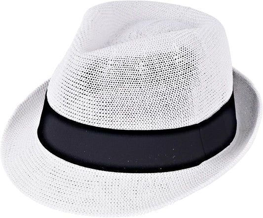 Summer Panama Straw Fedora Hats for Men Women Trilby Hat Foldable Roll up Short Brim Panama Beach Hat