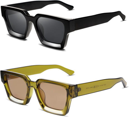 Thick Square Sunglasses for Men Women Retro Chunky Rectangle Shades UV400 Protection VL9731