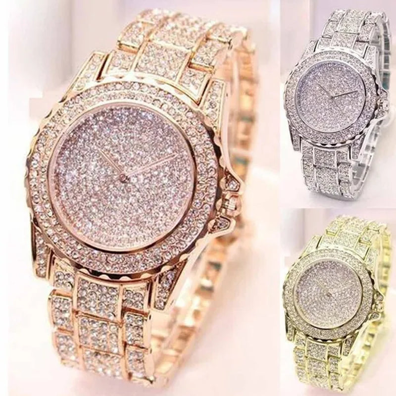New Diamond Rhinestone Luxury Silver Gold Watch Fashion Bling Bling Fashion Diamond Watch High Quality Lady Wristwatches - WORLD TIME VISITS