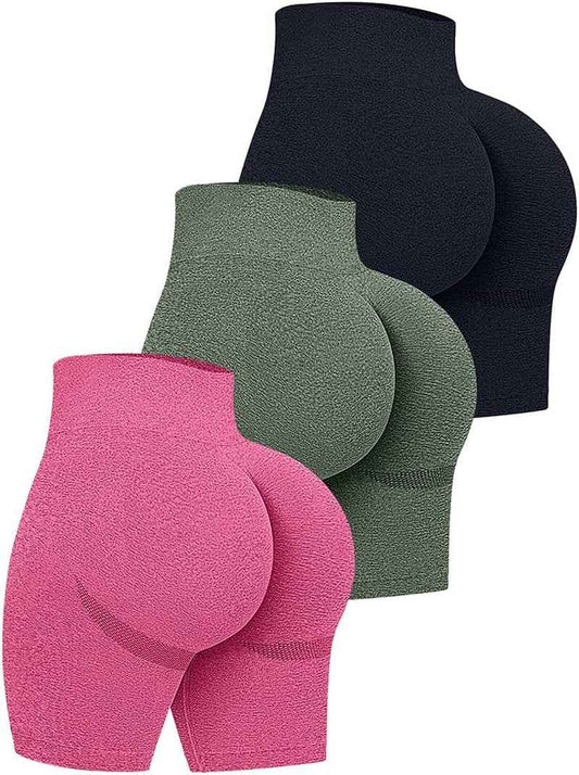 Women'S 3 Piece High Waist Workout Shorts Butt Lifting Tummy Control Ruched Booty Smile Yoga Short Pants