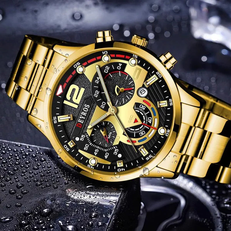 Fashion Men’s Stainless Steel Watches Luxury Quartz Wristwatch Calendar Luminous Clock Men Business Casual Watch