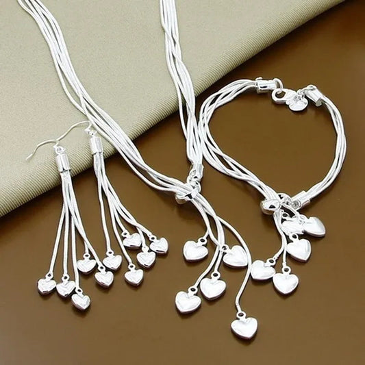 925 Sterling Silver Jewelry Bracelet Pure Necklace Jewelry Earring Set for Women with High-quality Heart-shaped Wedding and Engagement Jewelry