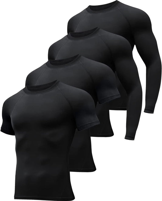 4/5 Pack Workout Compression Shirts Men Long/Short Sleeve Rash Guard Athletic Undershirt Gear T Shirt for Sports - WORLD TIME VISITS