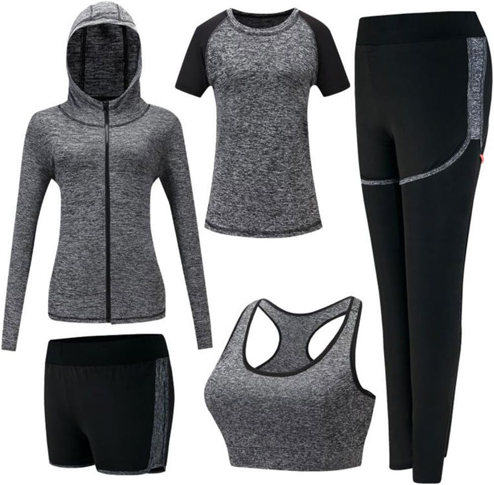 Women'S 5Pcs Sport Suits Fitness Yoga Running Athletic Tracksuits - WORLD TIME VISITS