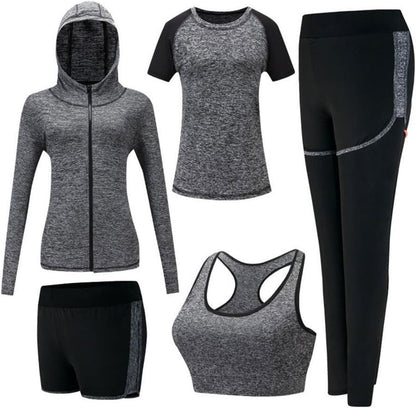 Women'S 5Pcs Sport Suits Fitness Yoga Running Athletic Tracksuits - WORLD TIME VISITS