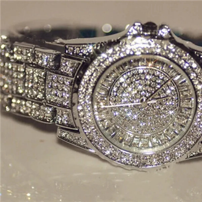 New Diamond Rhinestone Luxury Silver Gold Watch Fashion Bling Bling Fashion Diamond Watch High Quality Lady Wristwatches - WORLD TIME VISITS