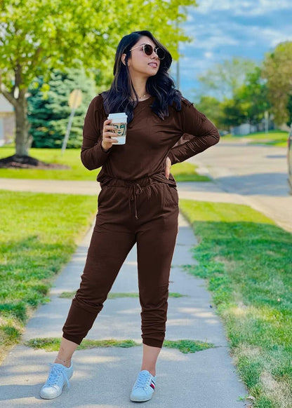 Women'S Fall 2 Piece Lounge Outfit Long Sleeve Crewneck Pullover Tops High Waisted Pants Set Tracksuit