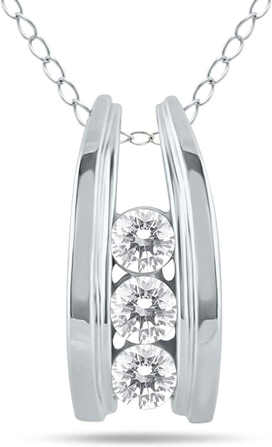 1/2 Carat TW Three Stone Diamond Ladder Pendant Available in 10K White and Yellow Gold (K-L Color, I2-I3 Clarity)