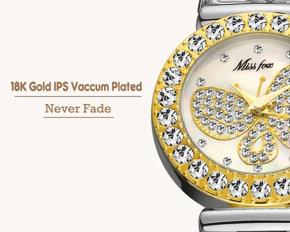 Butterfly Women Watches Luxury Brand Big Diamond 18K Gold Watch Waterproof Special Bracelet Expensive Ladies Wrist Watch