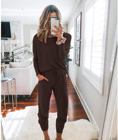 Women'S Fall 2 Piece Lounge Outfit Long Sleeve Crewneck Pullover Tops High Waisted Pants Set Tracksuit - WORLD TIME VISITS