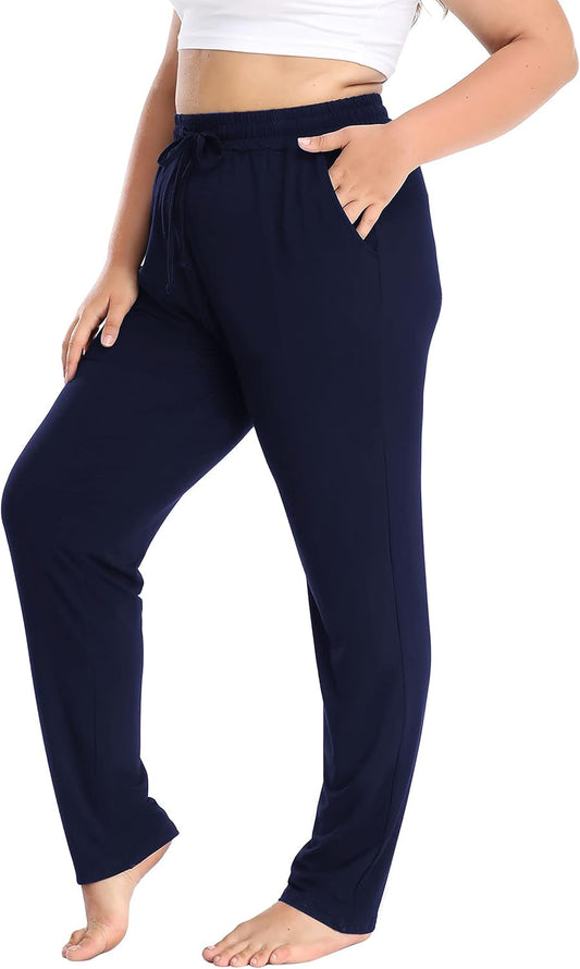 Women'S plus Size Comfy Lounge Pants Active Yoga Sweatpants Casual Stretchy Jogger Pants with Pockets Drawstring - WORLD TIME VISITS