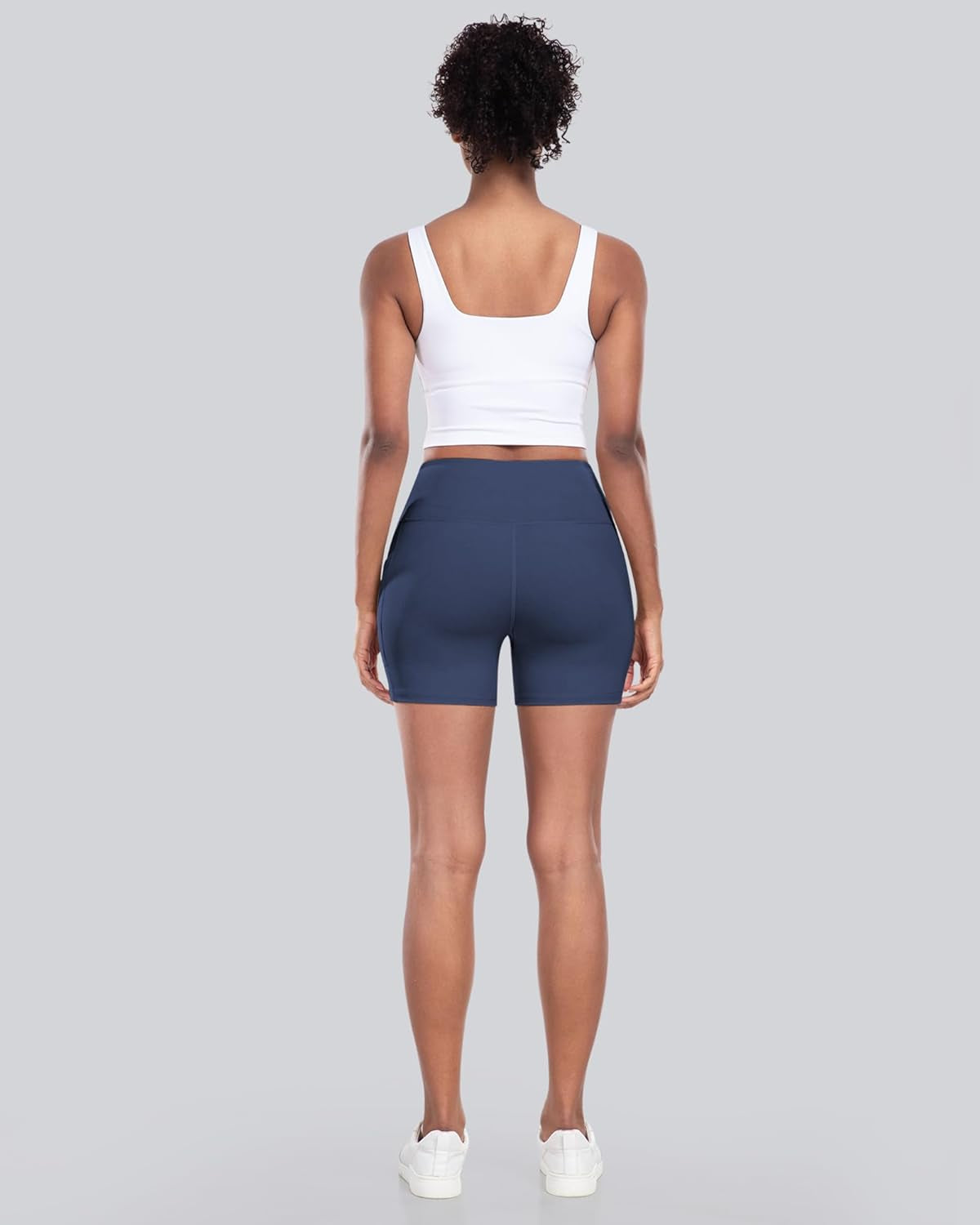 Womens Biker Shorts with Pockets: High Waisted Tummy Control Spandex Workout Yoga Athletic Gym Shorts 4 Packs