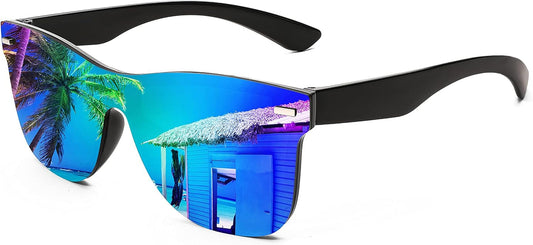 Trendy Rimless Mirrored One Piece Lens Sunglasses Reflective Sun Glasses B4114