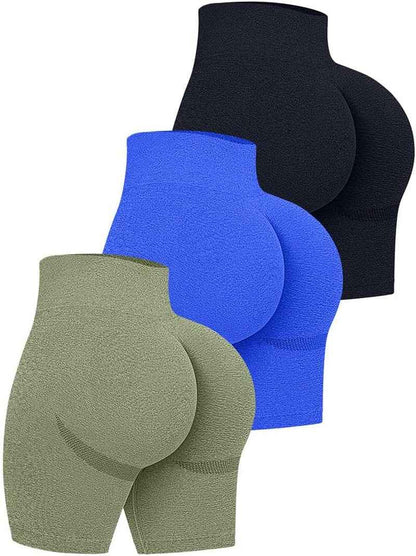 Women'S 3 Piece High Waist Workout Shorts Butt Lifting Tummy Control Ruched Booty Smile Yoga Short Pants