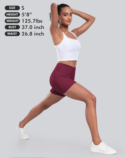 Womens Biker Shorts with Pockets: High Waisted Tummy Control Spandex Workout Yoga Athletic Gym Shorts 4 Packs