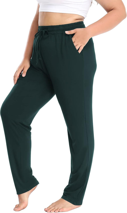 Women'S plus Size Comfy Lounge Pants Active Yoga Sweatpants Casual Stretchy Jogger Pants with Pockets Drawstring - WORLD TIME VISITS