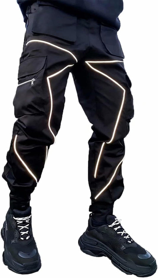 Mens Cargo Pants Hip Hop Techwear Harem Pant Jogger Sweatpants with Pockets Jogging Punk Black XL