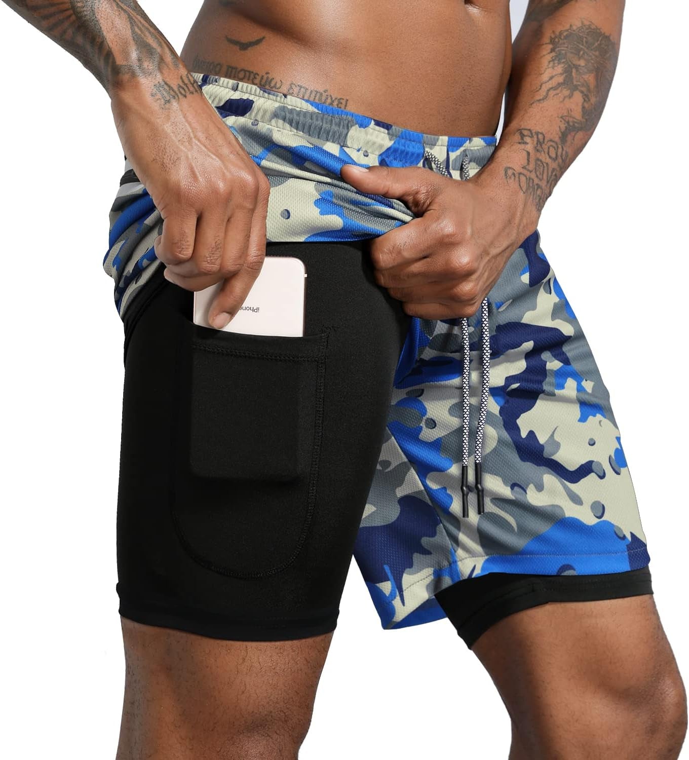Men'S 2 in 1 Workout Running Shorts Lightweight Training Yoga Gym 7" Short with Zipper Pockets - WORLD TIME VISITS