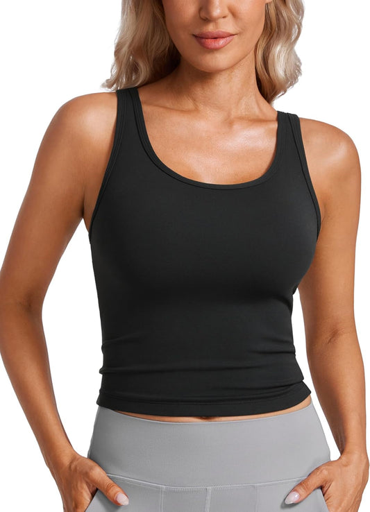 Womens Butterluxe Double Lined Workout Tank Tops Scoop Neck Racerback Cropped Casual Sleeveless Shirt - WORLD TIME VISITS