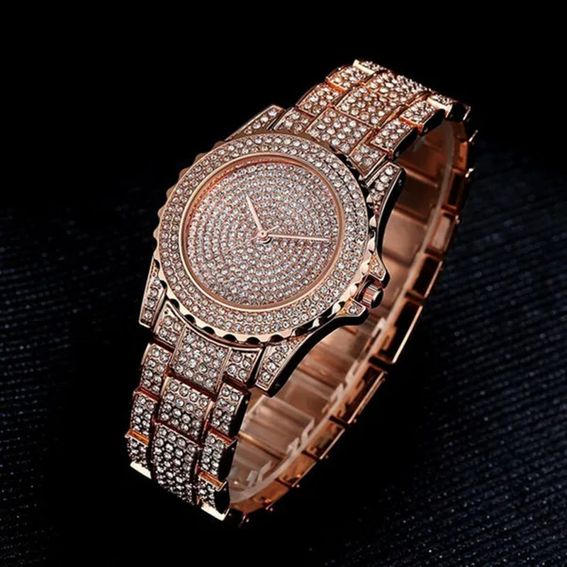 New Diamond Rhinestone Luxury Silver Gold Watch Fashion Bling Bling Fashion Diamond Watch High Quality Lady Wristwatches - WORLD TIME VISITS