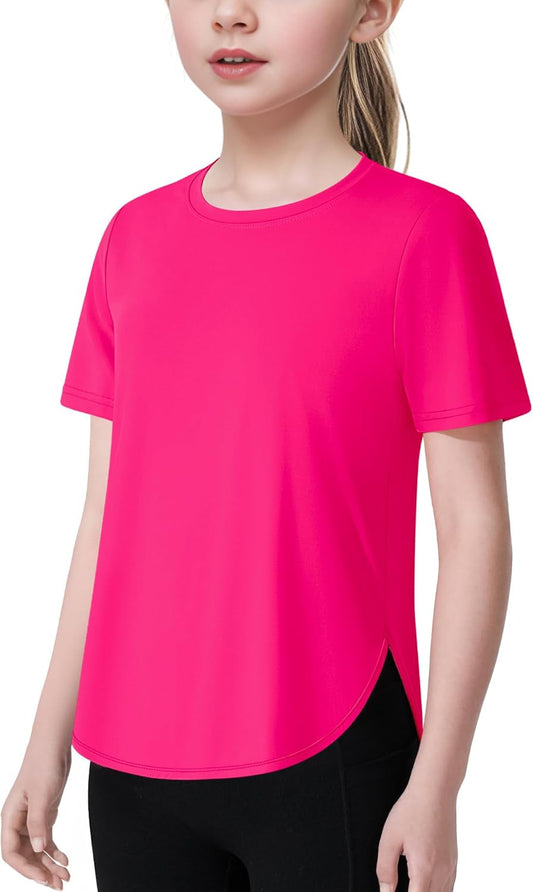 Girls Athletic Shirts Short Sleeve Quick Dry T-Shirt UPF 50+ Basic Tee Tops for Kids Teens Sports Activewear - WORLD TIME VISITS
