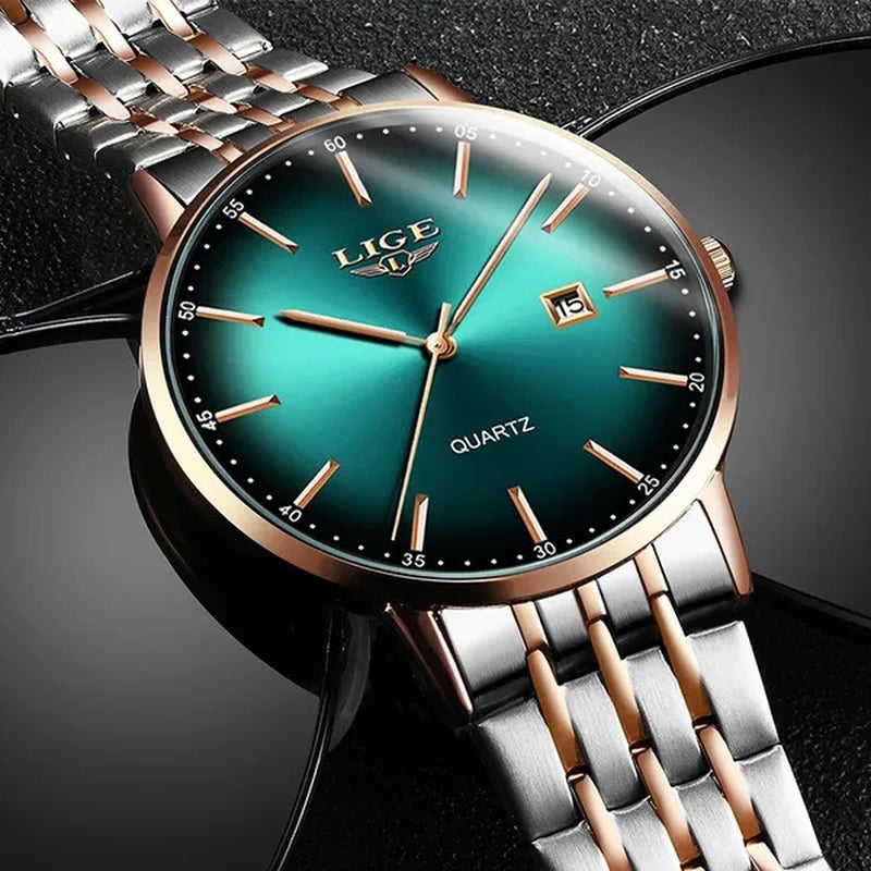LIGE Luxury Ladies Watch Waterproof Rose Gold Steel Strap Women Wrist Watches Top Brand Bracelet Clocks Montre Femme