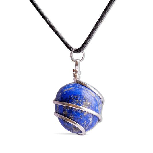 Lapis Lazuli Tumbled Stone Necklace Pendant Handmade Spiritual Jewelry for Women Reiki Chakra Healing Crystal Necklaces Gems Pendants Positive Energy Good Luck Gift Silver Wire Wrapped Crystals