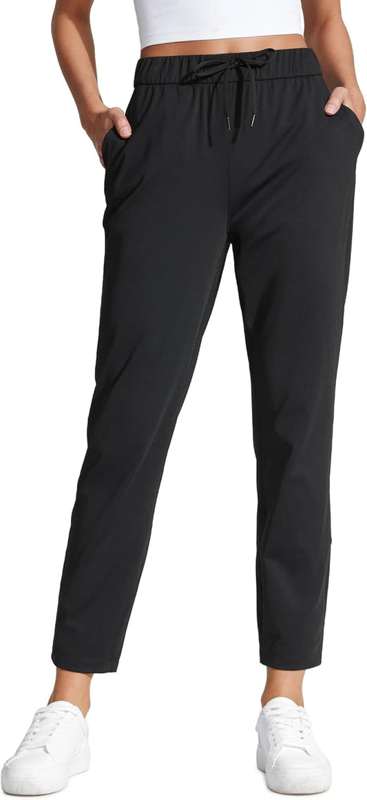 Womens 4-Way Stretch Ankle Golf Pants 7/8 Casual Dress Work Athletic Travel Workout Sweatpants with Pockets - WORLD TIME VISITS