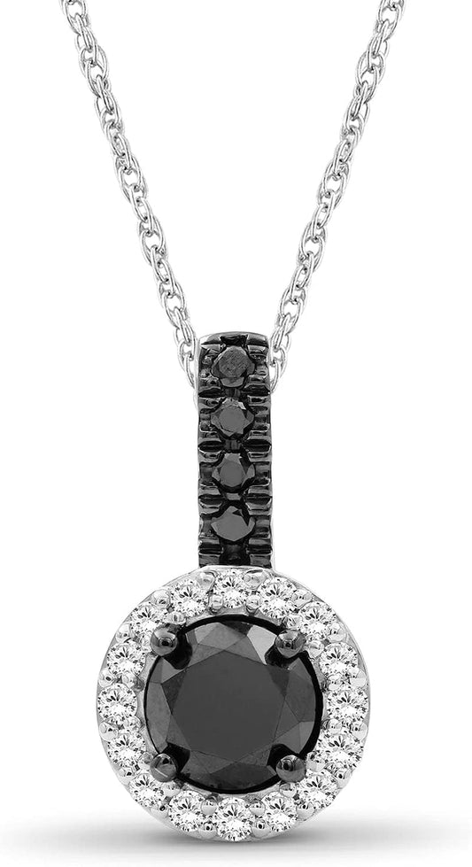 Diamond Halo Pendants – 2.00CTW Black & White Diamond Halo Pendant, Sterling Silver Pendant Band – Black Pendant Diamond Pendants for Women – Birthday Gifts