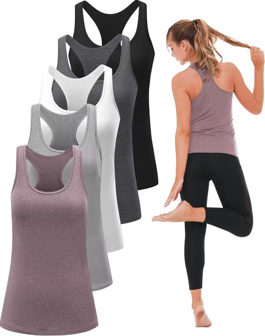 6 or 5 Pack Workout Tank Tops for Women, Athletic Racerback Sports Tank Tops, Compression Sleeveless Dry Fit Shirts - WORLD TIME VISITS