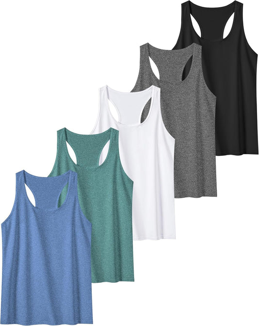 6 or 5 Pack Workout Tank Tops for Women, Athletic Racerback Sports Tank Tops, Compression Sleeveless Dry Fit Shirts - WORLD TIME VISITS