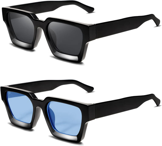 Thick Square Sunglasses for Men Women Retro Chunky Rectangle Shades UV400 Protection VL9731