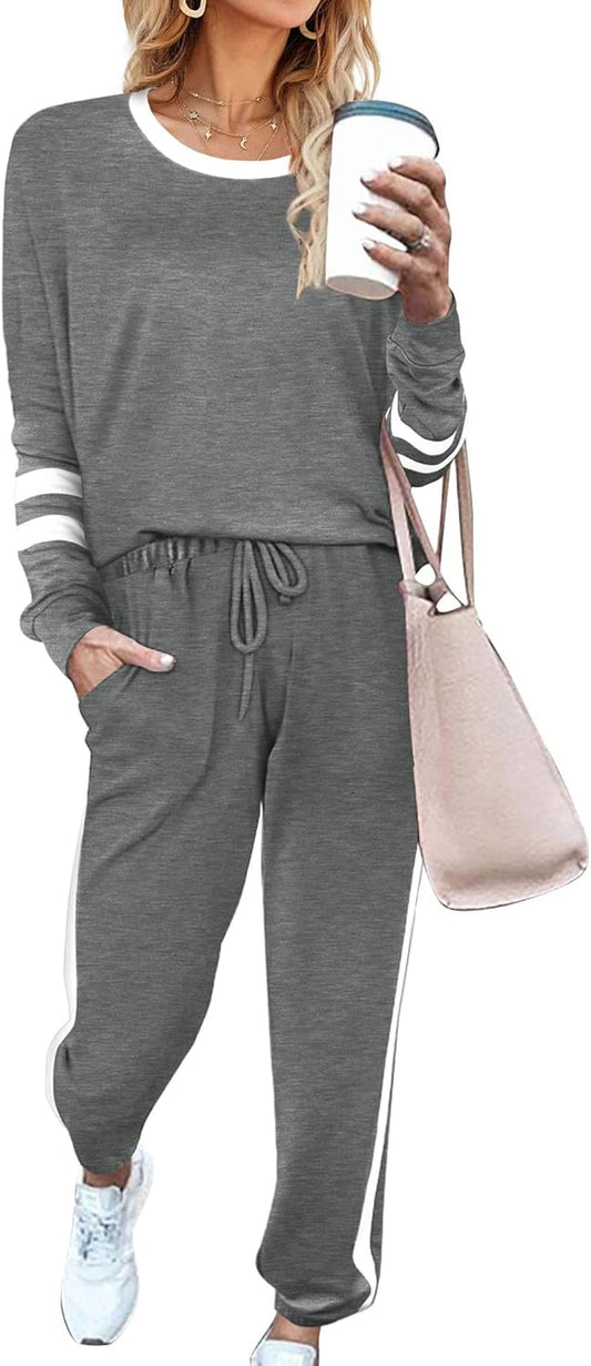 Sweatsuit for Women 2 Piece Outfits for Womens Crewneck Sweatshirts Pullover - WORLD TIME VISITS