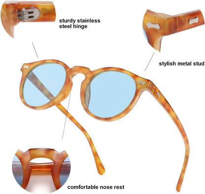 Vintage Polarized Sunglasses for Men round Sunglasses UV400 Protection Retro Hand-Crafted Acetate Frame