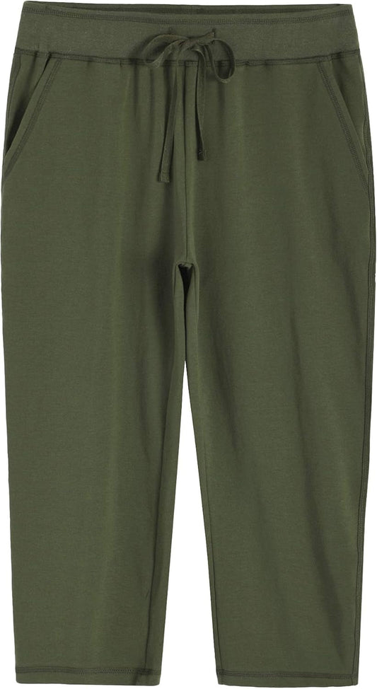 Women'S Knit Sweatpants Capri Pants with Pockets - WORLD TIME VISITS