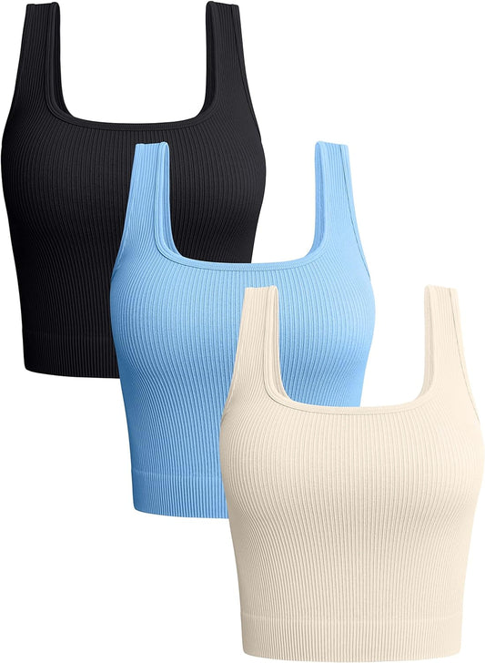 Women'S 3 Piece Tank Tops Ribbed Seamless Workout Exercise Shirts 2025 Summer Basic Camis - WORLD TIME VISITS