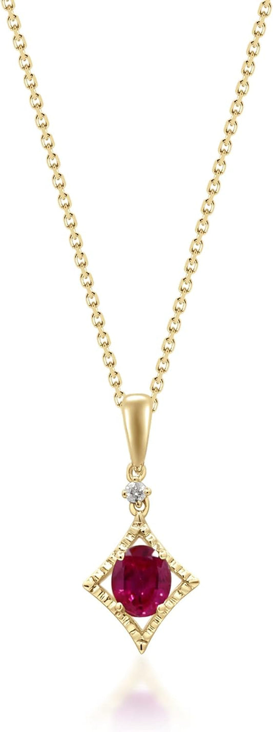 10K Yellow Gold Genuine Ruby and Natural Diamond (I1) Pendant for Women.