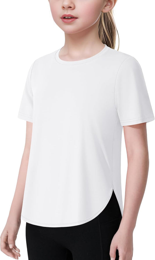 Girls Athletic Shirts Short Sleeve Quick Dry T-Shirt UPF 50+ Basic Tee Tops for Kids Teens Sports Activewear - WORLD TIME VISITS