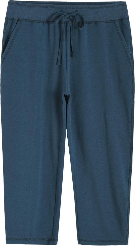 Women'S Knit Sweatpants Capri Pants with Pockets - WORLD TIME VISITS
