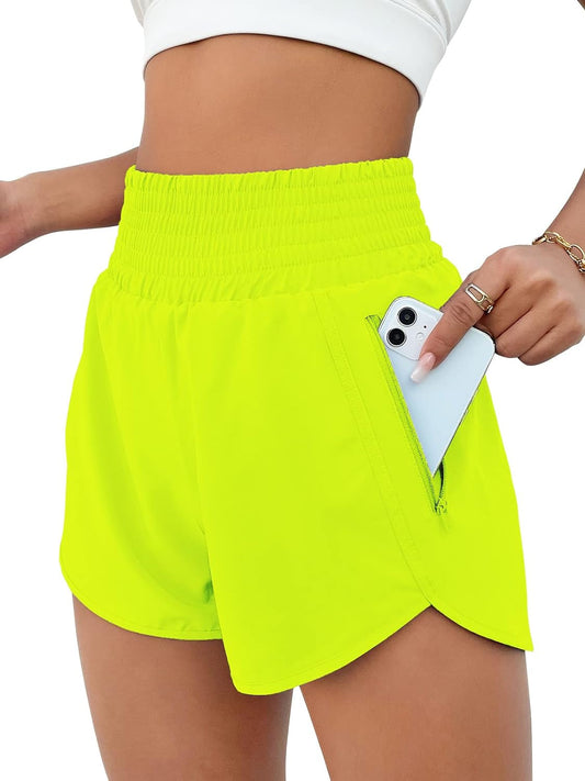 Women'S Athletic Shorts High Waisted Running Shorts Pocket Sporty Short Gym Elastic Workout Shorts - WORLD TIME VISITS