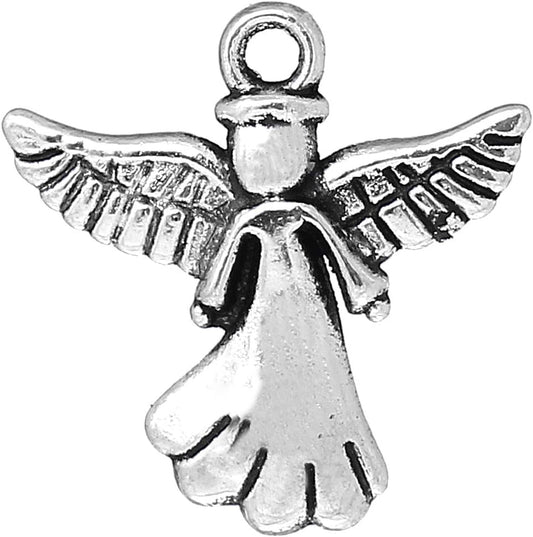 Angel Charm Pendants - 30 Pack of Silver Religious Charms, DIY Jewelry Making Supplies, Small 3/4 Inch Metal with Outstretched Wings for Bracelet, Necklace or Crafts