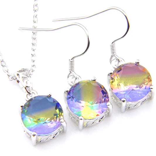 Luckyshine Sparking round Fire Bi-Colored Tourmaline Gemstone Silver Earrings Pendants Necklaces Jewelry Sets for Women