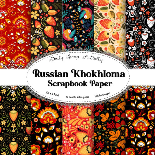 Russian Khokhloma Scrapbook Paper: Floral Pattern Scrapbooking Paper, Double Sided Crafting Paper for Gift Wrapping, Decoupage, Junk Journaling and ... Paper (Vintage Botanical, Floral Slavic) - WORLD TIME VISITS