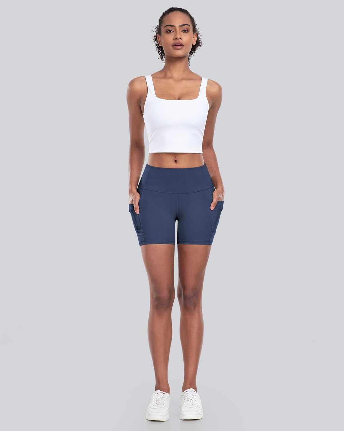 Womens Biker Shorts with Pockets: High Waisted Tummy Control Spandex Workout Yoga Athletic Gym Shorts 4 Packs - WORLD TIME VISITS