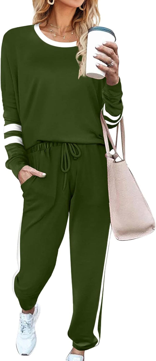 Sweatsuit for Women 2 Piece Outfits for Womens Crewneck Sweatshirts Pullover - WORLD TIME VISITS