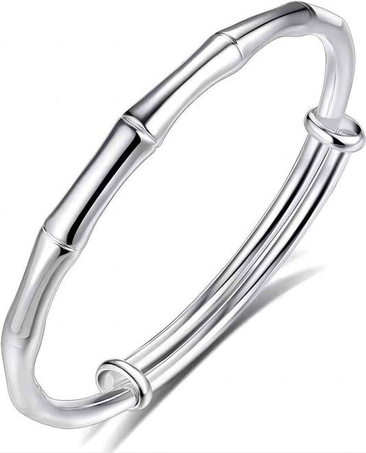 S925 Silver Bangle Bracelet for Women, Elegant Women‘S Sterling Silver Bracelet Bangle Adjustable 6.4-7.8 Inches Small Size