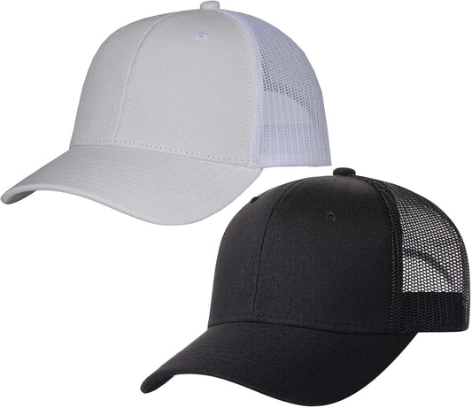 2 Pack Snapback Trucker Baseball Hats Mesh Back Adjustable Blank Ball Caps for Men Women